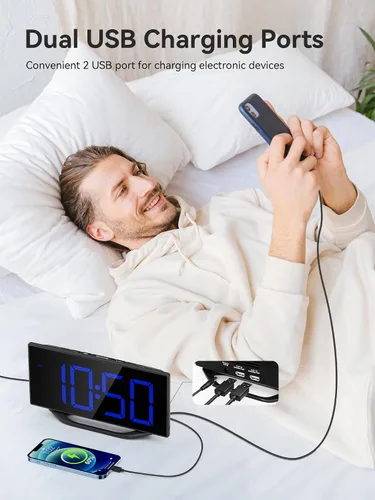 Miniatura 4 de Reloj despertador digital para mesita de noche del dormitorio, pantalla grande de números grandes con atenuador de brillo, reloj de escritorio