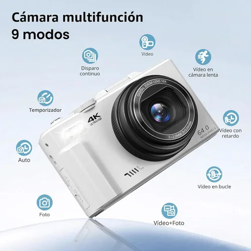 Miniatura 6 de Cámara Digital 4K para Fotografía, Cámara de Vlogging de 64MP para YouTube con Pantalla Abatible de 3" 180°, Cámara Point and Shoot con Zoom Digital