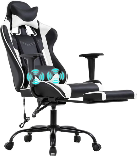 Miniatura 11 de Silla ergonómica para juegos para adultos, silla de escritorio ajustable con respaldo alto y soporte lumbar y reposapiés, silla de oficina de cuero