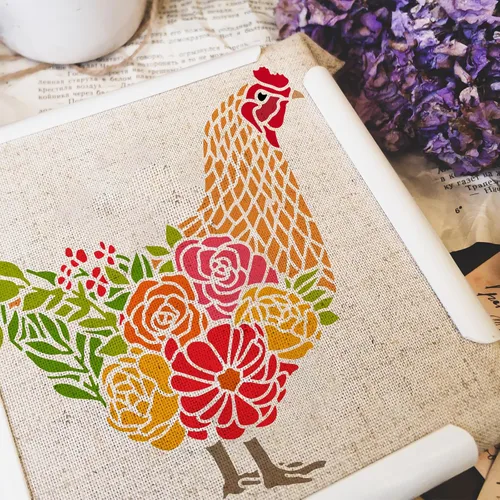 Miniatura 4 de FINGERINSPIRE Plantilla de dibujo de gallo de pollo con flores y hierba, plantilla de pintura de plástico PET de 11.8 x 11.8 pulgadas