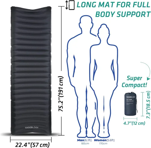 Miniatura 3 de TREKOLOGY UL80 - Colchoneta de dormir ultraligera – Colchoneta inflable para acampar – Alfombrilla compacta de nailon 40D – Colchón de aire ligero