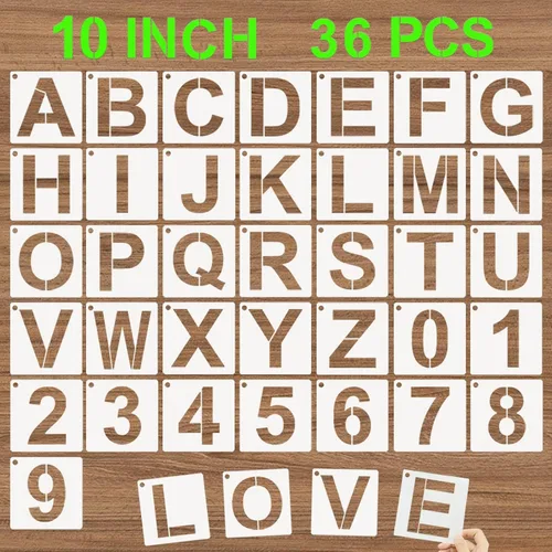 Miniatura 14 de Plantillas de letras del alfabeto de 1 pulgada, 36 plantillas de números de letras de plástico reutilizables, plantillas de manualidades para pintar