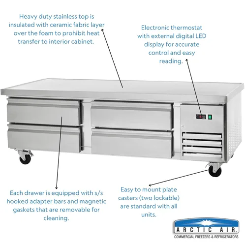 Miniatura 2 de Arctic Air ARCB72 74' Base refrigerada para chef con cuatro cajones, acero inoxidable, 115 V