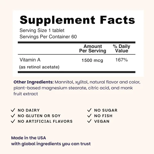 Miniatura 2 de EZ Melts Vitamina A - Suplemento para la salud de la piel, los ojos y los huesos - Apoya el sistema nervioso saludable - Sin sabores artificiales