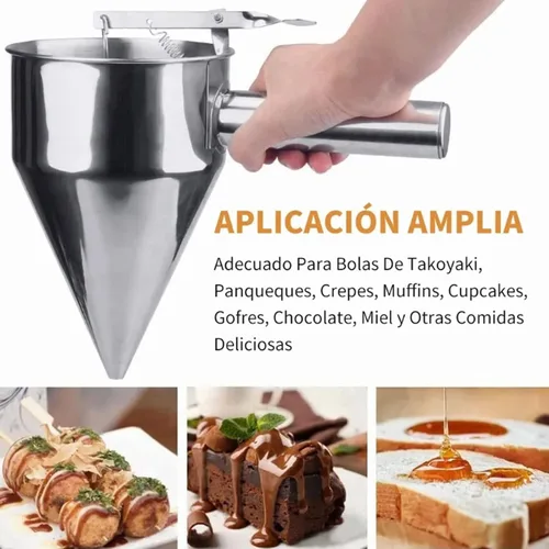 Miniatura 3 de Gavigain Dispensador de masa para panqueques, dispensador de pasteles de embudo de acero inoxidable con soporte para hornear herramientas