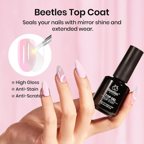 Miniatura 4 de Beetles - Juego de 3 esmaltes de uñas de gel rosa de 0.5 fl oz (0.5 fl oz), capa superior y base de gel que no se limpia, lámpara UV y capa superior