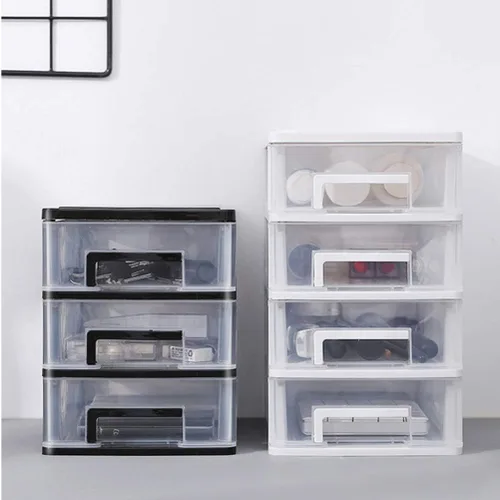 Miniatura 8 de Gatuida Organizador de cajones transparentes para maquillaje y cosméticos, mini caja de almacenamiento de plástico para escritorio, color negro