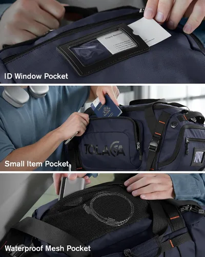 Miniatura 6 de Tolaccea Bolsa de gimnasio para hombres y mujeres, mochila de 40 litros para viajes y deportes con compartimento para zapatos, bolsillo húmedo