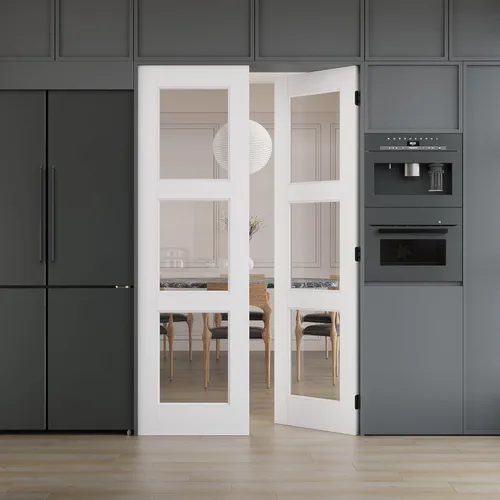 Miniatura 14 de WINSTELLAR - Losa de puerta de vidrio transparente preconstruida de 18 x 80 pulgadas, 3-Lite, puertas interiores pintables para el hogar