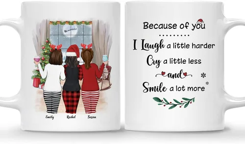 Miniatura 13 de Gossby Taza de café de Navidad personalizada para amigas, regalos de amistad personalizados para mujeres con diseño, nombre, regalos de mujer