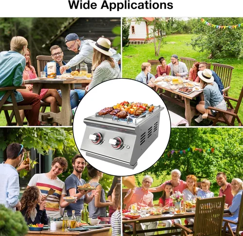 Miniatura 5 de Livory Quemadores Laterales Dobles de Parrilla para Cocina al Aire Libre, 2 Quemadores de Propano Líquido de 15,000 BTU, Acero Inoxidable 304