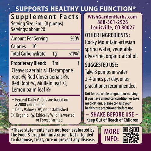 Miniatura 2 de WishGarden Herbs Respiratory Strength - Suplemento líquido diario de apoyo pulmonar con gordolobo orgánico, helenio y cuchillas, tintura pulmonar