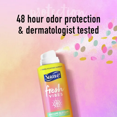 Miniatura 4 de Suave Fresh Vibes - Desodorante corporal en aerosol, sin aluminio, protección desodorante de 48 horas, probado por dermatólogos Awesome Blossom
