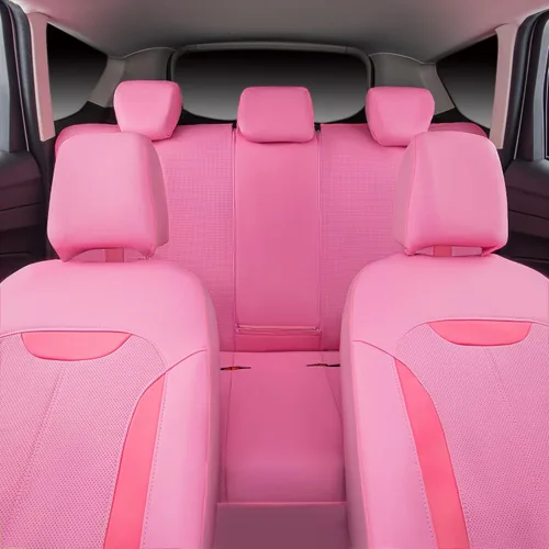 Miniatura 4 de CAR PASS Juego completo de fundas de asiento de automóvil de cuero rosa, protección de asiento impermeable transpirable de lujo, compatible con Rosa