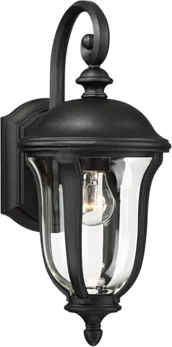 John Timberland Park Sienna - Lámpara de pared vintage para exteriores, color negro, de 16 3/4 pulgadas, cristal transparente, puente descendente