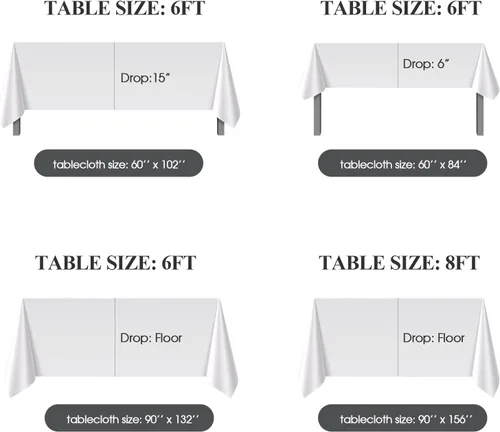 Miniatura 6 de Mantel rectangular de 60 x 102 pulgadas, color blanco, 1 paquete de manteles para 6ft, resistentes a las manchas, decorativo, lavable, de poliéster