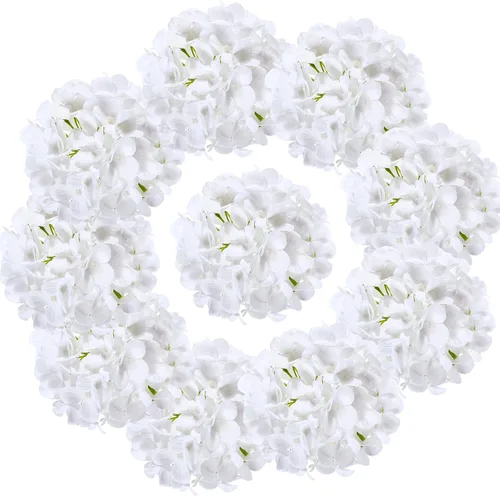 Miniatura 27 de Cabezas de hortensias de seda con tallos de flores artificiales para decoración del hogar, boda, paquete de 10 unidades (rosa melocotón)