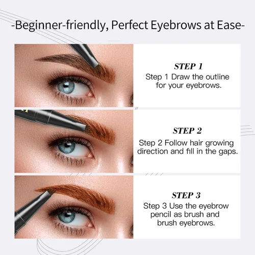 Miniatura 5 de Lápiz profesional de cejas de 4 puntas, lápiz líquido impermeable para cejas, precisión de punta fina, larga duración, 0.0 fl oz (1 # marrón claro)