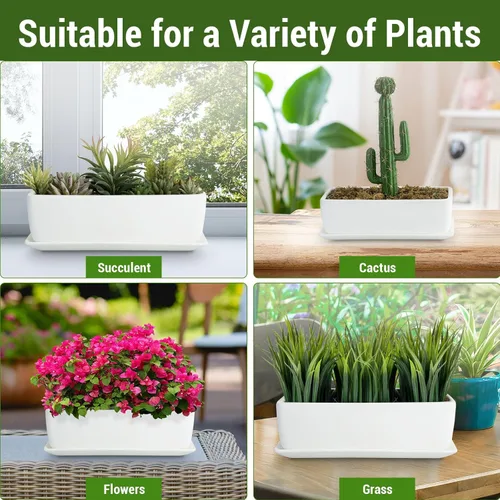 Miniatura 3 de MyGift Maceta de Cerámica de 14 Pulgadas para Plantas de Interior con Agujero de Drenaje, Maceta Rectangular para Suculentas con Caja Abierta