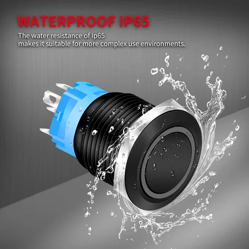 Miniatura 6 de DaierTek - Interruptor de botón de encendido y apagado, 0.472 in CC, 4 pines, 12 V, impermeable, interruptor de metal con arnés de cableado y luz
