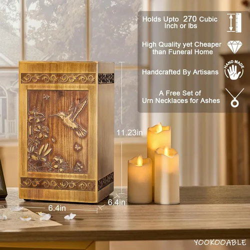 Miniatura 3 de Urna de Madera para Cenizas de Adultos Hombre y Mujer, Urnas de Cremación Grandes Hechas a Mano para Cenizas Humanas de Hombre y Mujer Adultos, Urna