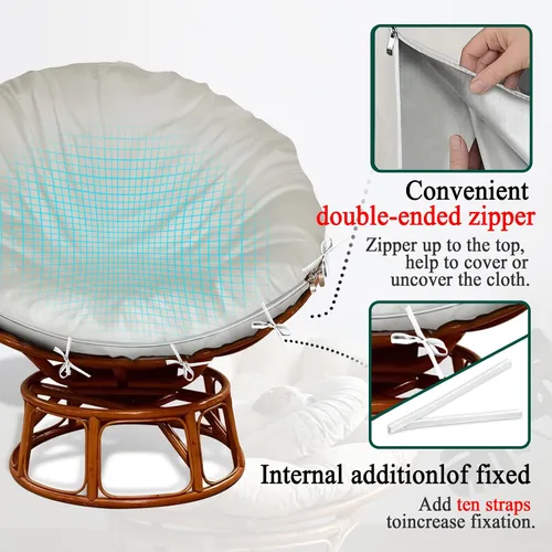 Miniatura 4 de Funda de cojín Papasan solamente, (para fundas de cojín para sillas Papasan de 40 a 50 pulgadas) diseño de cremallera beige para un fácil cierre