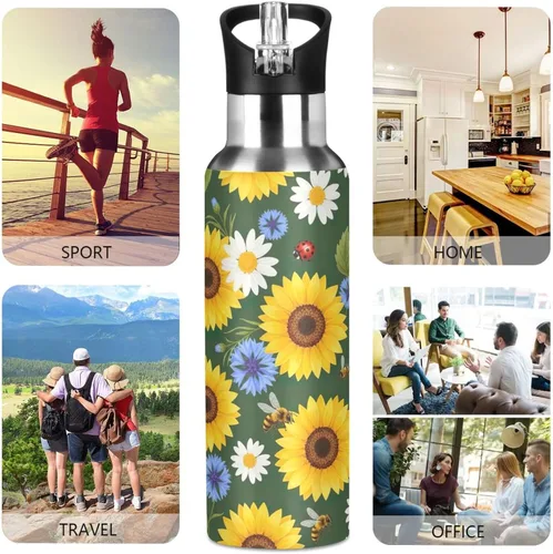Miniatura 5 de BPA-Free Sport Water Bottle Insulated 20 Oz, Stainless Steel Vacuum Insulated Water Bottle for Gym Outdoor Travel School, Yellow Sunflowers