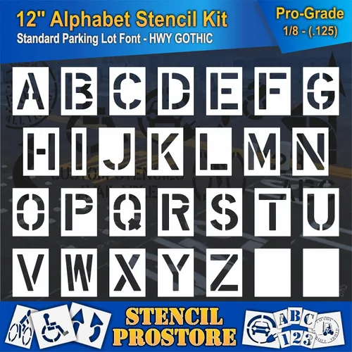 Miniatura 2 de Juego de plantillas para pavimento de 12 pulgadas, kit de plantillas de alfabeto (28 piezas) - 12 x 9 x 1/8 pulgadas (128 mil) - Grado profesional