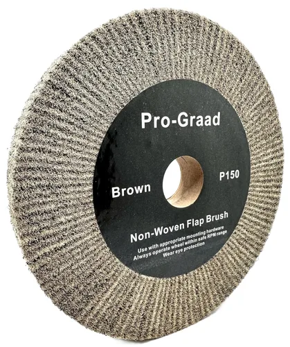 Miniatura 23 de Rueda de cepillo de solapa no tejida para amoladora de banco de 6" x 1" Negro, Grano 40 Extra Grueso, Desbaste y Limpieza, Granulado de Metal