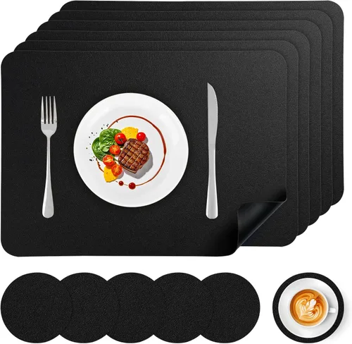 Miniatura 9 de Juego de 6 manteles individuales de vinilo, impermeables, de piel sintética, resistentes al calor, manteles individuales para mesa de comedor