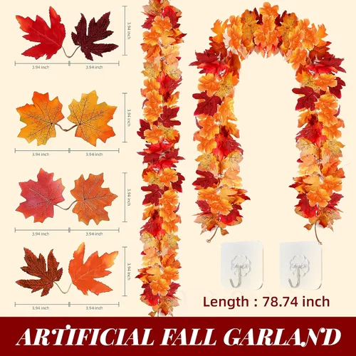 Miniatura 2 de Guirnalda artificial de otoño con hojas de arce, guirnalda de vid colgante, hojas de otoño, guirnalda de follaje de otoño, decoración de Acción