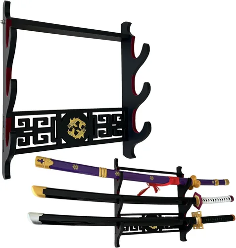 Miniatura 8 de Katana - Soporte de pared para espada de terciopelo de 1 nivel, patrones de peces dorados, soporte acolchado de espada samurái, soporte de espada