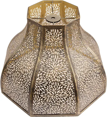 Miniatura 8 de Pantalla de metal grande con diseño de bosque grabado, 5.32 x 13 x 9.5 pulgadas, 8 pétalos, forma de loto, se adapta a lámpara de pie, lámpara
