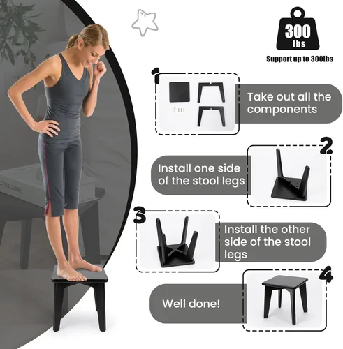 Miniatura 6 de StrongTek Taburete de bambú para niños y adultos, material natural, taburete corto resistente y versátil para baño, cocina, dormitorio, taburete