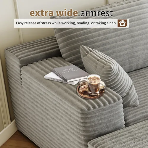 Miniatura 7 de Sofá seccional modular de 139.4 pulgadas, sofás minimalistas en forma de U de gran tamaño con 2 otomanas chaise y 2 asientos centrales, juego Gris