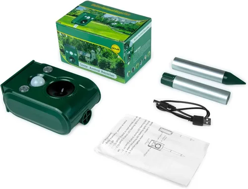 Miniatura 7 de Repelente solar de animales. Repelente ultrasónico de animales. Con luz LED intermitente y alarma para expulsar gatos, perros, ardillas, ciervos