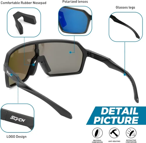 Miniatura 5 de SCVCN Gafas de ciclismo polarizadas deportivas MTB BMX, hombres y mujeres, correr, conducir, pesca, golf 02