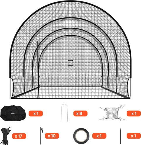 Miniatura 67 de VEVOR Jaula de bateo de béisbol, red profesional de entrenamiento de bateo de béisbol de sóftbol, resistente, resistente, cerrada, de polietileno