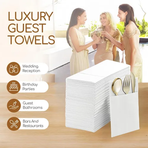 Miniatura 5 de Servilletas desechables con bolsillo integrado para cubiertos, servilletas tipo tela para bodas, fiestas, elegantes servilletas grandes de lino, 100