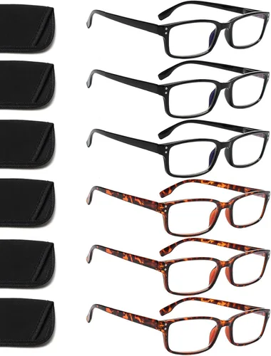 Miniatura 8 de Kerecsen Paquete de 6 gafas de lectura con bloqueo de luz azul, lectores con bisagra de resorte para hombres y mujeres, anteojos para computadora 6