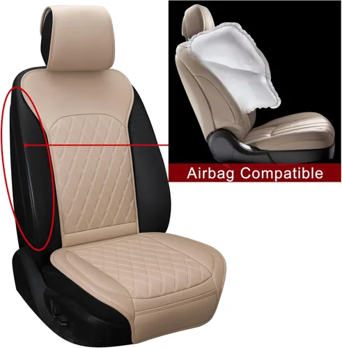 Miniatura 4 de Fundas de Asiento Delantero para Automóvil - Fundas de Asiento de Cuero con Bolsillo de Almacenamiento y Dos Almohadillas para Cinturón, Fundas