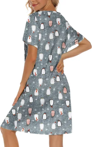 Miniatura 5 de ENJOYNIGHT - Ropa de dormir para mujer camiseta de dormir de algodón con manga corta estampada