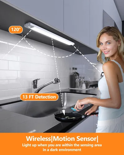 Miniatura 6 de PRIORARE Luz de armario con sensor de movimiento, 54 LED, iluminación nocturna para debajo del gabinete, 2500 mAh, recargable, ultra delgada, Blanco