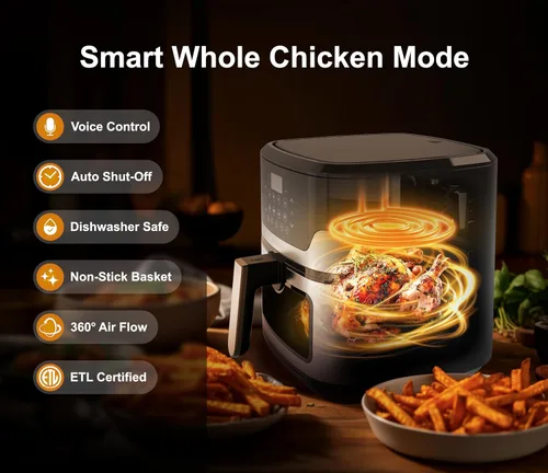 Miniatura 5 de Emerson Freidora de aire SmartVoice de 5.3 cuartos de galón, más de 1000 comandos de voz, cocina digital 6 en 1, diseño compacto de encimera, cocina