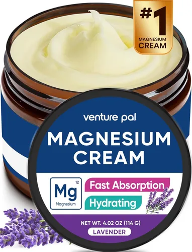 Venture Pal Crema tópica de magnesio, loción hidratante de magnesio de rápida absorción con aceite de coco, manteca de karité y ácido hialurónico,