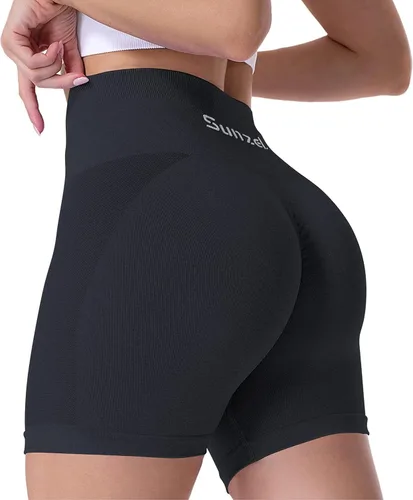 Sunzel Pantalones cortos sin costuras para mujer, pantalones cortos de entrenamiento de 5 pulgadas, cintura alta, elásticos, para gimnasio, yoga,