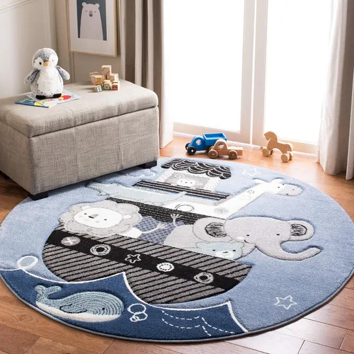 Miniatura 7 de SAFAVIEH Carousel Kids Collection - Alfombra decorativa de 2 x 3 pies, color azul y gris, diseño animal, no desprende pelusa y de fácil cuidado
