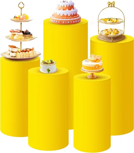 Miniatura 32 de SaitiMade Juego de 3 fundas para pedestal de cilindro beige, fundas de elastano para decoración de fiestas, bodas o eventos de cumpleaños, solo