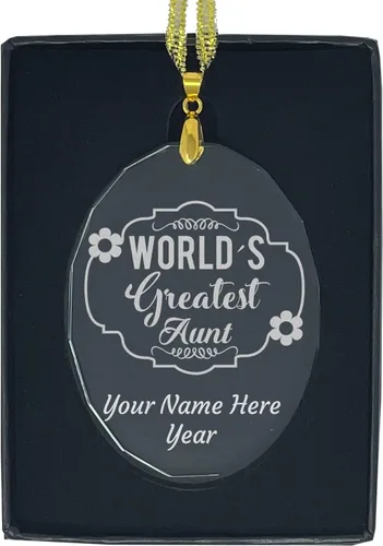 Miniatura 8 de LaserGram Adorno de Navidad de vidrio personalizado, tía más grande del mundo, idea de regalo grabada con láser personalizada (forma redonda)