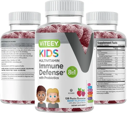Miniatura 9 de Viteey Gomitas multivitamínicas para niños con probióticos, 8-1 vitaminas para niños para apoyo a la salud inmunológica con vitamina C, D3, B12, B6
